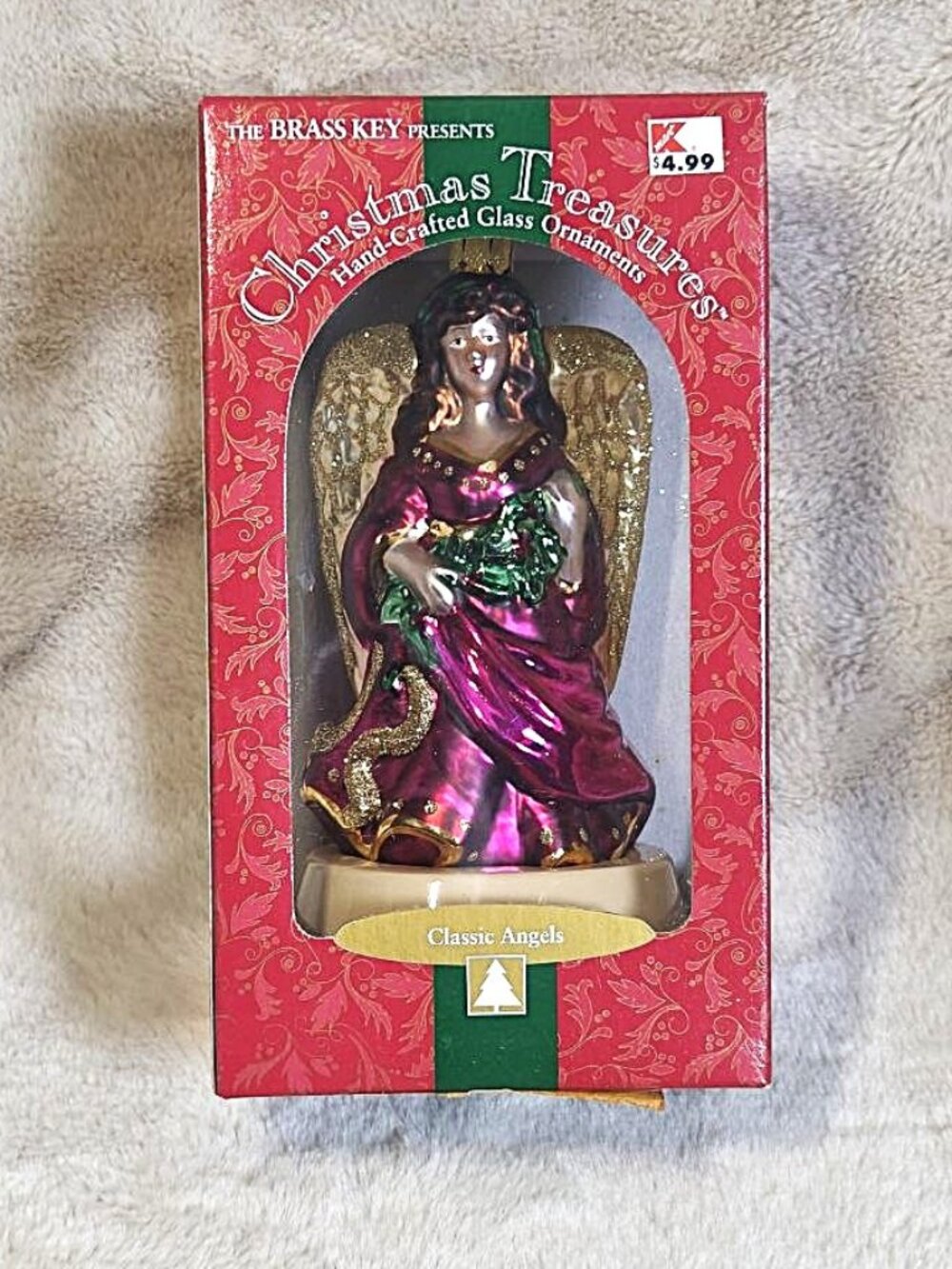 VTG Brass Key Christmas Treasures Classic Holly Garland Angel Ornament MIB